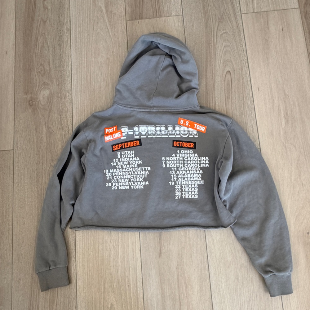 Post Malone Gray Cropped U.S. Tour Hoodie with Orange Graphic - Picture 4 of 5